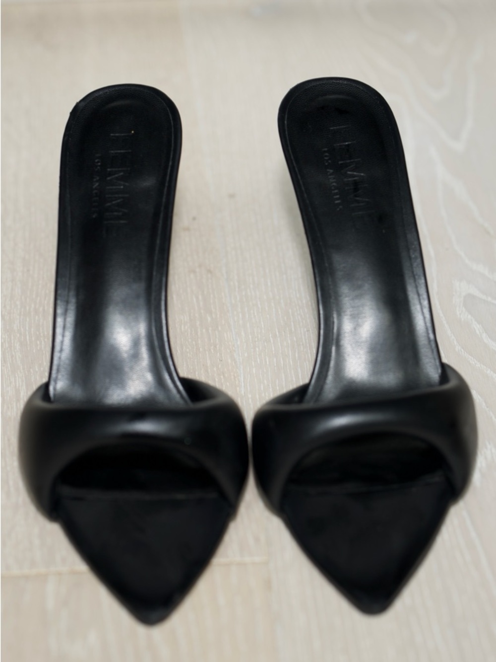 Femme Los Angeles Saint Slipper Black Pointed Toe Stiletto Mule‎ Heels SIZE 38 - Picture 4 of 13